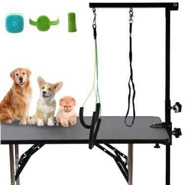 Imagem de Braço dobrável para tosa de cães com braçadeira e acessórios de mesa de cuidados para animais de estimação – altura ajustável de 51 a 89 cm com suporte antisentado, restrição de cuidados para cães