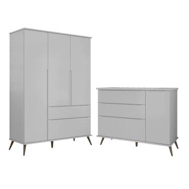 Imagem de Jogo De Quarto Infantil Guarda Roupa E Cômoda 100% Mdf P04 Mel Cinza - Mpozenato