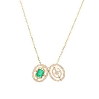 Imagem de Colar Escapulário Vintage Cristal Esmeralda Zircônias Semijoia-Feminino