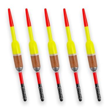 Imagem de Dr.Fish Pacote com 5 boias de mola balsa ponderadas boias de madeira para pesca de primavera boias de pesca para peixe-gato truta, Walleye Bluegill Panfish cilindro, 5 cm