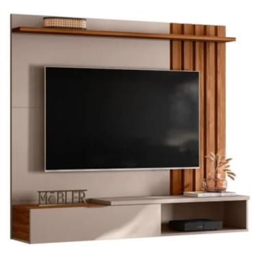 Imagem de Painel para TV Vegas, Suspenso, 160cm, para TVs até 65 Polegadas, Madeira Natural e Off-White (:Grigio Fosco/Cinamomo Mel)