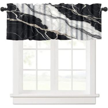 Imagem de Vinatge — Saia de cozinha de mármore, abstrata, luxuosa, branca, preta, texturizada, blecaute, bolso para varão, cortina de janela curta, para café, quarto, sala de estar, 137 x 45 cm