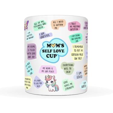 Imagem de MAUAG Caneca de café de cerâmica inspiradora Mom's Self-Love - 325 ml, citações motivacionais para mães, perfeita para o dia das mães, aniversário ou Natal, autocuidado e empoderamento, xícara de chá