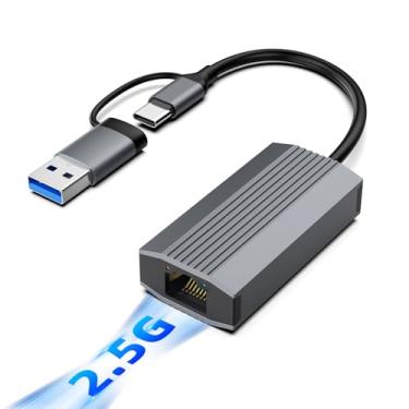 Imagem de USB3.0 USB C to Ethernet Adapter 2.5G, Ethernet Adapter for Laptop, Aluminum, Type C (Thunderbolt 4/3 Compatible) to RJ45 Network Internet, Compatible for NAS, MacBook Air/Pro, XPS, iPhone 16/15 Pro