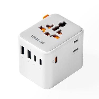 Imagem de Adaptador de viagem universal TESSAN 65W GaN com 2 tomadas AC 5 USB