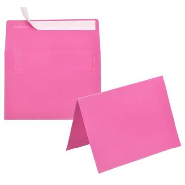 Imagem de PATIKIL Pacote com 20 envelopes rosa escuro 10 x 15 cm com cartões, envelopes autoselados A6 com cartolina dobrada para cartões comemorativos de casamento, convites de aniversário, carta postal