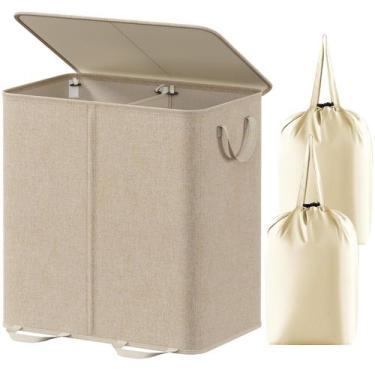 Imagem de Cesto de roupa suja Lifewit Double com tampa e sacos removíveis 136L