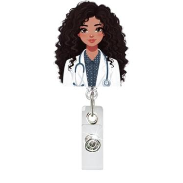 Imagem de Carretel de crachá de identificação médica, retrátil, desenhos de carretéis de crachá médicos fofos e engraçados, suportes de clipe de camisa para professores, escritório, enfermagem, assistente