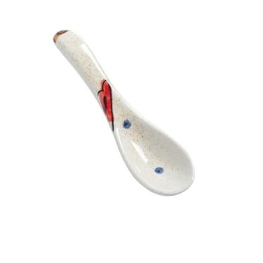 Imagem de Colher de arroz de cabo longo de cerâmica minimalista de estilo japonês delicada delicada e fofa - colher pequena (peixe vermelho gordo com pontos)