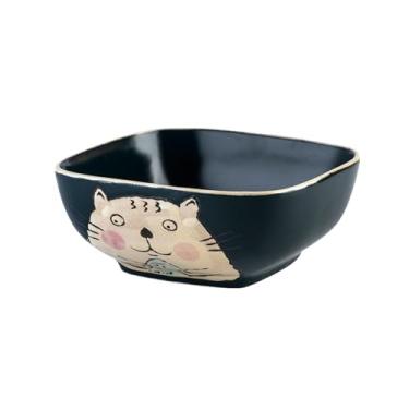 Imagem de Tigela de arroz misturada de cor quadrada de estilo japonês requintada fresca e fofa - gato koi verde grande