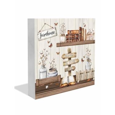 Imagem de Picpeak Placa de caixa de madeira 15 x 15 cm, garrafa de algodão retrô, cerca de livro de borboleta, bandeja decorativa de grão de madeira, decoração de casa e escritório de dupla finalidade para sala