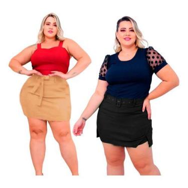 Imagem de Kit 2 Short Saia Moda Plus Size Cintura Alta Grande Verão - Bucci Bout