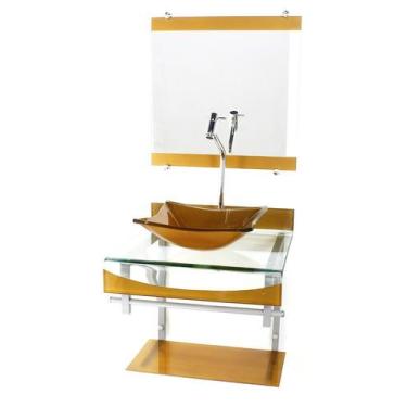 Imagem de Gabinete de vidro 40cm para banheiro curvado duplo pc cuba quadrada do