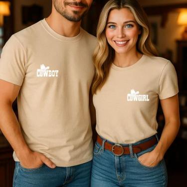 Imagem de Camiseta Afulto Unissex Casal Country Estampa Cowboy e Cowgirl Peito M