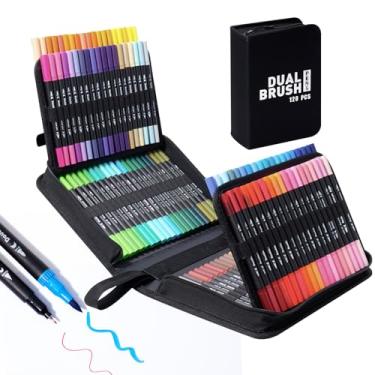Imagem de Hopesky Marcadores de 120 cores para livros de colorir para adultos sem sangramento - Conjunto de marcadores de colorir de ponta dupla com estojo dobrável para desenho, pintura, ponta fina e ponta de