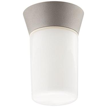 Imagem de Nuvo Luminária utilitária SF77/155 de alumínio fundido durável externo próximo ao teto varanda e luz de pátio com cilindro de vidro branco, alumínio acetinado