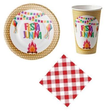 Imagem de Kit 20 Convidados Pratos Copo Guardanapos Festa Junina Papel - Udlandi