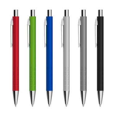 Imagem de Kit 6 Caneta esferográfica em metal escrita em azul ponta touch emborrachada Pra Estudos Completos Cores (Kit 6 Canetas Cinza e Verde)