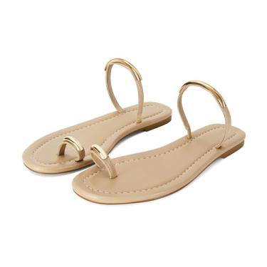 Imagem de SOVANYOU Sandálias femininas de dedo do pé sem fecho, sandálias de verão abertas para praia casual e roupas elegantes, Nude., 38