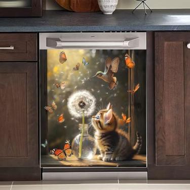 Imagem de BVBOX Adesivo magnético para lava-louças, capa de adesivo reutilizável para painel de geladeira, fácil de aparar eletrodomésticos decorativos 58 cm L x 66 cm A (Gato, 58 cm L x 66 A)