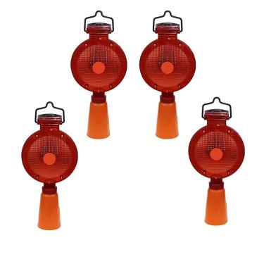 Imagem de Sinalizador Viario Solar Cone Kit 4 Uni Sinalizaçao Automatico LED Segurança Rua Estrada Rodovia Obra Fiscalizaçao