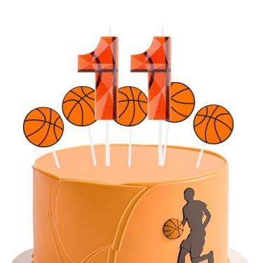 Imagem de Vela de aniversário de 11 anos de basquete, número 11 velas com 5 peças, decoração de bolo de cartolina de basquete, vela de feliz aniversário para meninas, meninos, artigos de festa de aniversário