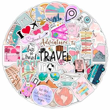 Imagem de 100 peças de adesivos fofos de viagem para bagagem, adesivos femininos de viagem para garrafas de água, notebook, laptop, adesivos de bagagem para malas, adesivos de diário de viagem, adesivos de viagem rodoviária, pacote de adesivos de aventura