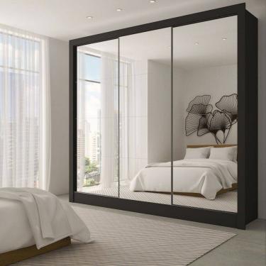 Imagem de Guarda-Roupa Casal Giulia Slim 3 Portas 3 Gavetas com Espelho Preto - Panorama Móveis