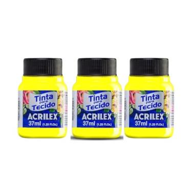 Imagem de Tinta Para Tecido Fluorescente Neon Acrilex 37ml Azul Vermelho Maravilha Verde Ouro Limão Fixação a Frio e Alta Cobertura Recomendado Para Tecidos De Algodão Sem Goma É Ideal Para Customização De Roupas, Decoração E Outras Aplicações Artísticas (Amarelo Limão 102) (Amarelo Limão 102)