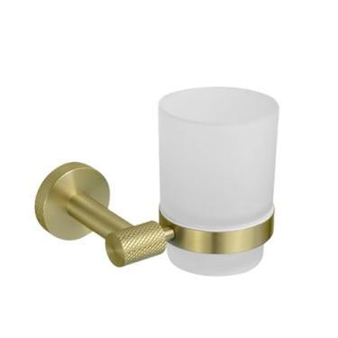 Imagem de Suporte de toalha de parede personalizado em aço inoxidável dourado escovado, roupão de banho, sabonete, escova de lavar louça, conjunto de banheiro (porta-copos)