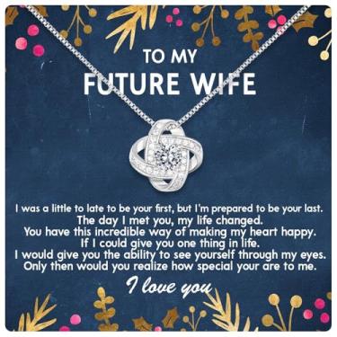 Imagem de Colar To My Future Wife, colares Last Everything com caixa de cartão, pingente de corrente de nó Soulmate Love, joia de presente de aniversário para ela do namorado, presente de aniversário de um ano para namorada e noiva 1 pcs Branco