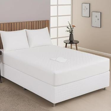 Imagem de Capa Protetora/Protetor de Colchão Impermeável - Antialérgica e Antibacteriana - Vários Tamanhos - Matelassê Impermeável Quadriculado (Branco, Queen)