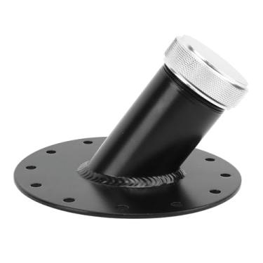 Imagem de Pescoço de enchimento de célula de combustível de 45 graus com tampa de alumínio de base de aço de 12 parafusos de diâmetro interno de 3,8 cm (preto)