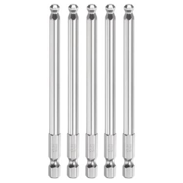 Imagem de HARFINGTON 5 peças de chave de fenda sextavada de ponta esférica H5 (5 mm) cabeça 1/10.2 cm haste sextavada 100 mm (4") de comprimento magnético S2 aço métrico chave de fenda chave de broca soquete