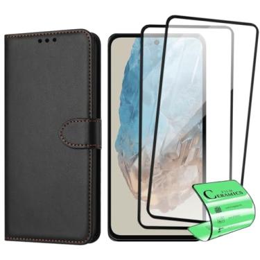 Imagem de Kit Capa Carteira Flip com 2 Películas de Proteção Cerâmica Compatível Samsung Galaxy M35, Preto