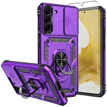 Imagem de SKTGSLAMY Capa para S22 Plus, com protetores de tela e capa para câmera, [grau militar] Capa testada contra quedas de 4,9 m com suporte magnético capa protetora para Samsung Galaxy S22 Plus (TC-roxo)