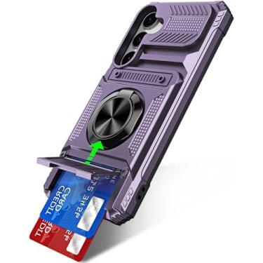 Imagem de Capa para Samsung Galaxy A56 com anel giratório de 360° e suporte para cartão [com protetor de tela] capa de grau militar, capa protetora resistente à prova de choque para Samsung A56 5G roxa