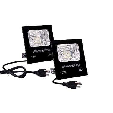 Imagem de HANNAHONG Holofote Led De 10 W, Pacote Com 2 Unidades, Plug-In, 1100 Lúmens, Superbrilhante, Luz Segurança/Trabalho/Cultivo Plantas, À Prova D'Água Ip66 Para Áreas Externas, Refletor Branco Do Dia V