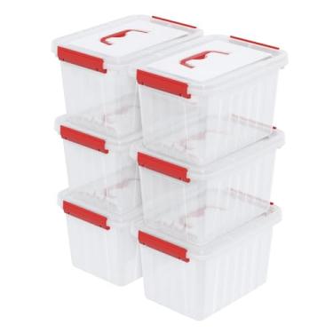 Imagem de Afromy Caixa de armazenamento de plástico de 7 litros com alça, caixa de trava de armazenamento transparente, pacote com 6