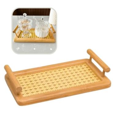 Imagem de Bandeja Bambu Com Palhinha Alças 25cm Café Mesa Cor:Bandeja Bambu Palhinha