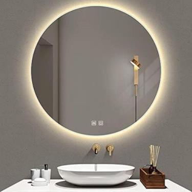 Imagem de Espelho De Banheiro Grande De Parede Com Luzes, Iluminação Led Retroiluminado, Antiembaçante, Hd, Penteadeira, Luz Quente 3000k, Redondo, Warm Light 3000k, round 80cm(31.5in)