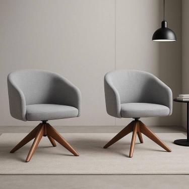 Imagem de Kit com 2 Poltronas Giratórias Zara em Madeira Castanho – Exclusiva