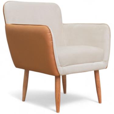 Imagem de Poltrona Conflex Bélgica com apoio de braço pés palito de madeira maciça em tecido compose capuccino caramelo