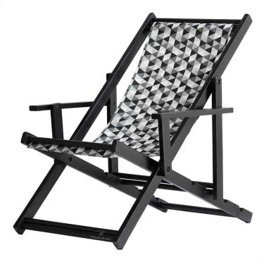 Imagem de Espreguiçadeira Preguiçosa Dobrável Envernizada Black em Madeira Maciça Tecido