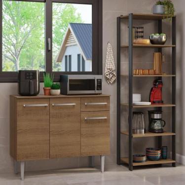 Imagem de Kit Cozinha Balcão Gabinete E Armário Cozinha Rustic/preto - MADESA