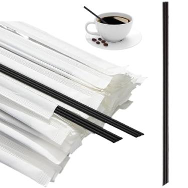 Imagem de Ouliget Palitos de mexedores de café com três furos de embalagem independente, canudo de café descartável 2 em 1 para café, leite, chá, coquetel (preto 22 cm)