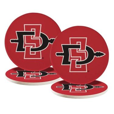 Imagem de Desert Cactus Porta-copos de cerâmica da San Diego State University, pacote com 4, SDSU Astecs Absorventes para Bebidas com Suporte de Cortiça (Design A)