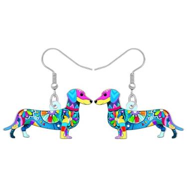 Imagem de DALANE Brincos pendentes de acrílico fofo de dachshund com estampa de mandala divertida, joias boêmias, presentes de cachorro Weiner para amantes de cães, mulheres, mães, donas de filhotes de animais