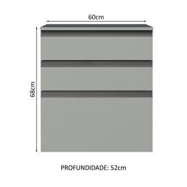 Imagem de Balcão Cozinha 60 cm 3 Gavetas Suspenso Nice Madesa, Cinza