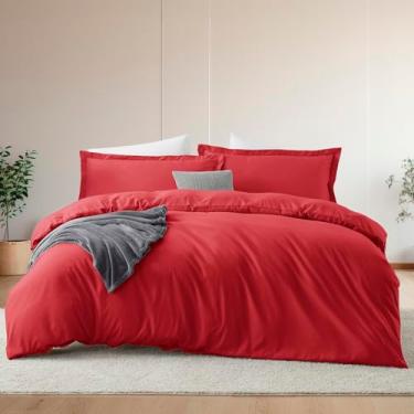 Imagem de Hearth & Harbor Conjunto de capa de edredom e lençol de cama queen size, vermelho, 7 peças, macio escovado, inclui capa de edredom, lençol de cima, lençol com elástico, fronhas e fronhas
